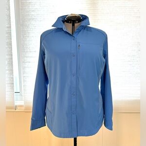 Columbia OMNI-SHADE utility shirt in cornflower blue. UV Protection. Size 1X